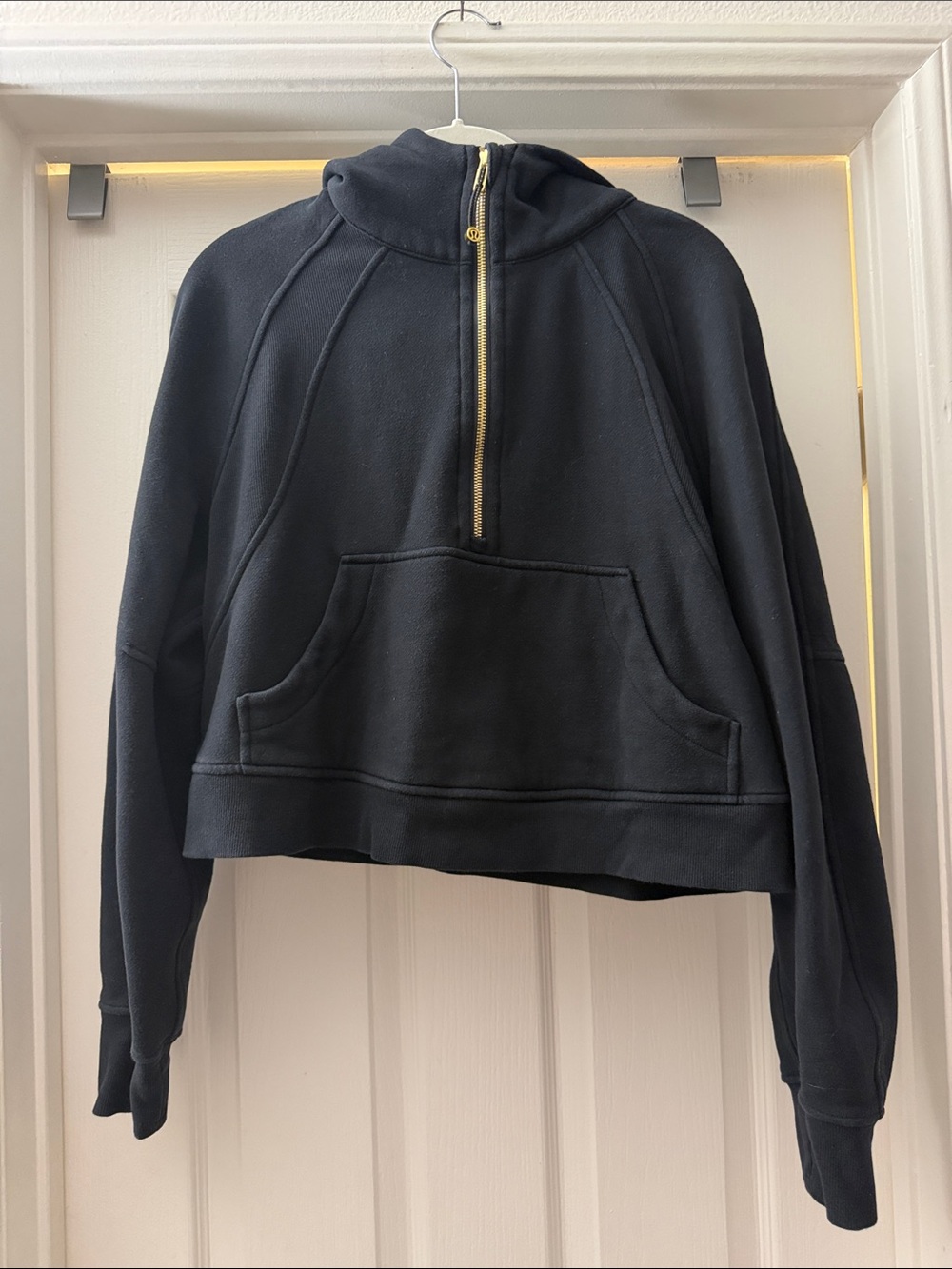 lululemon athletica Black Half-Zip Hooded Sweater with Gold Zipper